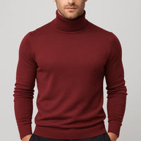 Matthias | Herren Klassischer Langärmliger Rollkragenpullover – Bordeaux
