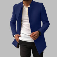 Matthias | Herren Slim-Fit Wollmantel mit Stehkragen – Blau