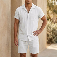 Matthias | Herren Sommer Set Kurzarmhemd und Shorts – Weiß