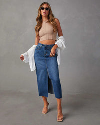 Heidi-Mode | Denim Maxi Rock mit Schlitz Vorne – blau-1