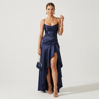 Charlotte | Damen Elegantes Fließendes Abend Maxikleid – Dunkelblau