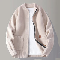 Maximilian | Herren Gerippte Reißverschluss Rippstrickjacke – Beige