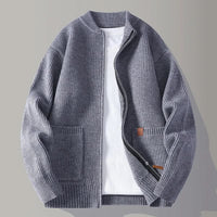 Maximilian | Herren Gerippte Reißverschluss Rippstrickjacke – Grau