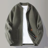 Maximilian | Herren Gerippte Reißverschluss Rippstrickjacke – Grün