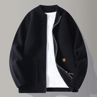 Maximilian | Herren Gerippte Reißverschluss Rippstrickjacke – Schwarz