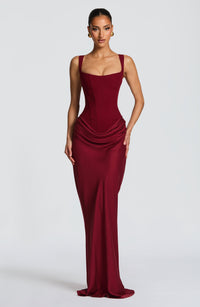 Mia | Damen Formelles Drapiertes Maxi Abendkleid – Rot