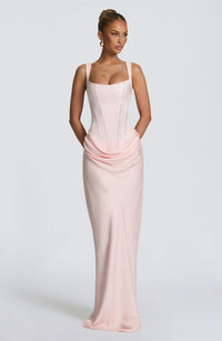 Mia | Damen Formelles Drapiertes Maxi Abendkleid – Rosa