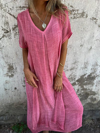 Kathy | Midi-Kleid mit V-Ausschnitt – Rosa
