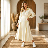 Mila | Damen Elegantes Ausgestelltes Hemdkleid – Beige