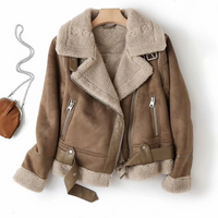 Moderne warme Bikerjacke für Damen | Winter – Braun