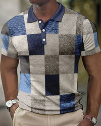 Poloshirt für Herren - Leichtes Karo Polo mit kurzen Ärmeln für den Sommer – Grau-Blau