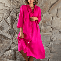 Priscilla | Schickes Midikleid mit Knopfleiste für Frauen – Rosa
