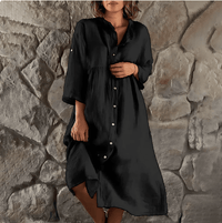 Priscilla | Schickes Midikleid mit Knopfleiste für Frauen – Schwarz