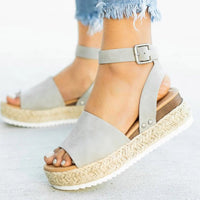 Damen Keil Plateau Sandalen | Offene Zehe – Hellgrau