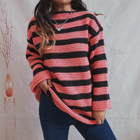 Freya Gestreifter Strickpullover – Rosa