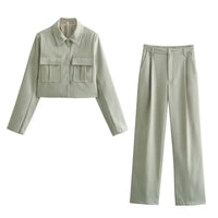 Kehlani Gekürzte Jacke und Hose Set – Graues Set
