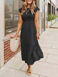 Ruby | Elegantes und fließendes Midikleid in A-Linie für Frauen – Schwarz