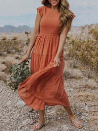 Ruby | Elegantes und fließendes Midikleid in A-Linie für Frauen – Orange