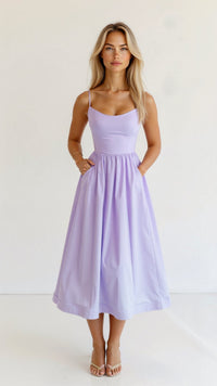 Angelika | Damen Klassisches Spaghettiträger A-Linien Kleid – Lila