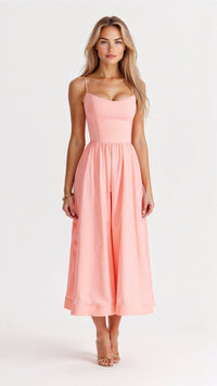 Tanja | Damen Klassisches A-Linien Kleid Mit Spaghettiträgern – Rosa