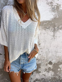 Yvette Hohle Bluse mit V-Ausschnitt – Weiß