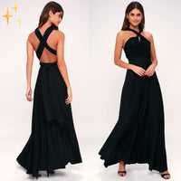 Izzy Maxi-Kleid | Sommerliches Rückenfreies Multiwrap Abendkleid Lang | Brautjungfernkleid – Schwarz