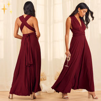 Izzy Maxi-Kleid | Sommerliches Rückenfreies Multiwrap Strandkleid Lang | Brautjungfernkleid – Burgunderrot