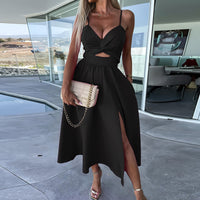 Halettet's Schlitzen Midi-Kleid – Schwarz