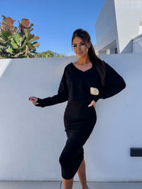 Hailey | Luxes Bequemes Sweatshirt und Kleid Set – Schwarz