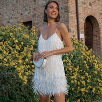 Mindy | Pailletten und Fransen Kleid – Weiß