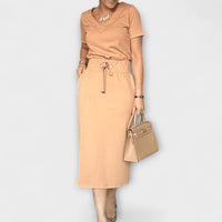 Danielle - Elegantes V-Ausschnitt-Top mit passendem Rock – Khaki