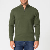 Noah | Herren Klassischer Stehkragen Cardigan – Dunkelgrün