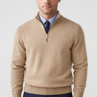 Noah | Herren Klassischer Stehkragen Cardigan – Beige
