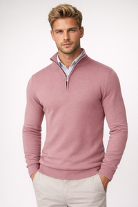Oliver | Herren Halbzip Strickpullover – Rosa