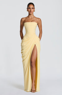 Olivia | Maxikleid mit Schnürung und Schlitz – Gelb