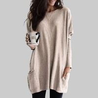 Charlotte | Damen Casual Langer Pullover mit Taschen – Beige