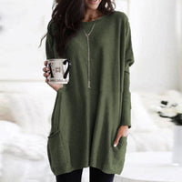 Charlotte | Damen Casual Langer Pullover mit Taschen – Dunkelgrün