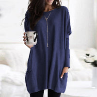 Charlotte | Damen Casual Langer Pullover mit Taschen – Blau