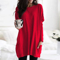 Charlotte | Damen Casual Langer Pullover mit Taschen – Rot
