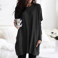 Charlotte | Damen Casual Langer Pullover mit Taschen – Schwarz