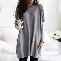 Charlotte | Damen Casual Langer Pullover mit Taschen – Grau