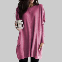 Charlotte | Damen Casual Langer Pullover mit Taschen – Rosa