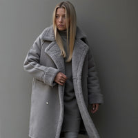 Heleyna | Wintermantel aus Wildleder – Grau