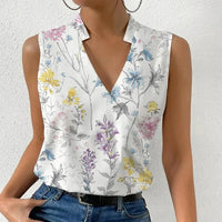 Paloma | Damen Ärmellose V-Ausschnitt Bluse Floral – Geblümt