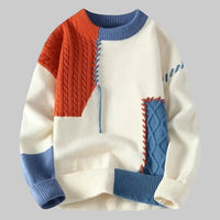 Paul | Damen Farbenfroher Colorblock Zopfmuster Pullover – Blau