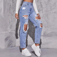 Paula | Damen Hochgeschnittene Destroyed Jeans – Blau