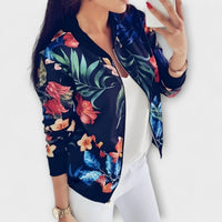 Emma | Elegante Bomberjacke für Damen mit Blumen – Blau