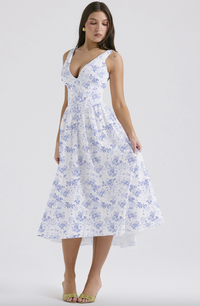 Tilda | Zeitloses Midi-Kleid – Blau mit Blumenmuster