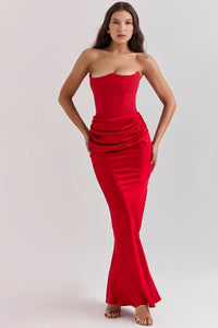 Moni - Damen Maxikleid für den Abend mit zeitloser Spitze – Rot
