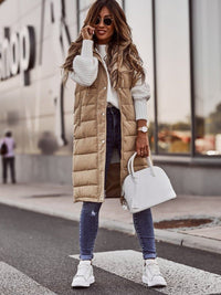 Petra | Damen Ärmellose Lange Kapuze Daunenjacke – Beige